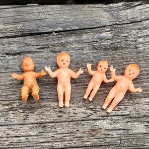 Vintage Tiny Miniature Baby Dolls Early Plastic Dollhouse Size Painted Eyes Lips